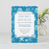 Nautical Beach Muscheln Aqua White Wedding Einladung (Stehend Vorderseite)