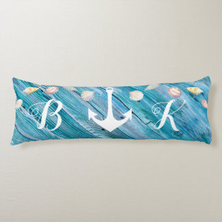 Nautical Beach Muscheln Mit Monogramm Blue Wood Bo Seitenschläferkissen