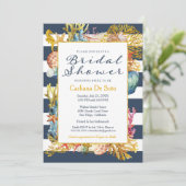 Nautical Beach, Navy Gold Glitzer - Brautparty Einladung (Stehend Vorderseite)