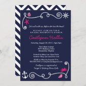 Nautical Beach Navy und Pink Bridal oder Babydusch Einladung (Vorne/Hinten)