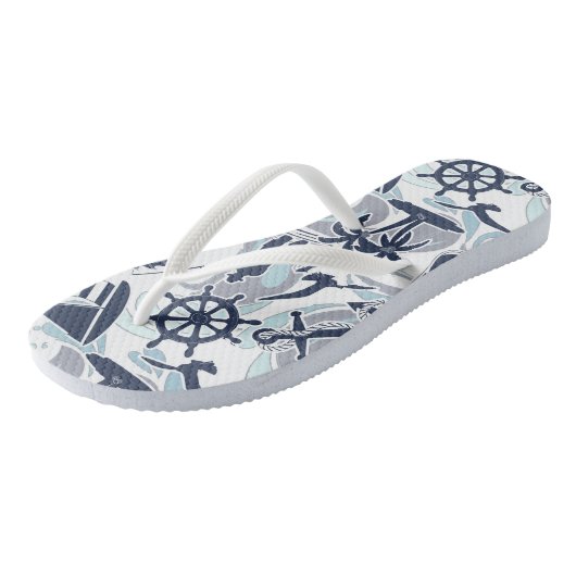 Nautical Beach Pattern Navy ID839 Badesandalen (Schrägansicht)
