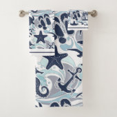 Nautical Beach Pattern Navy ID839 Badhandtuch Set (Insitu)