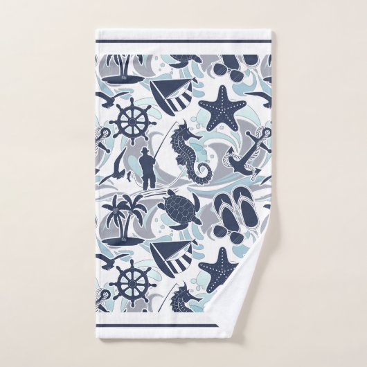Nautical Beach Pattern Navy ID839 Badhandtuch Set (Handtuch)