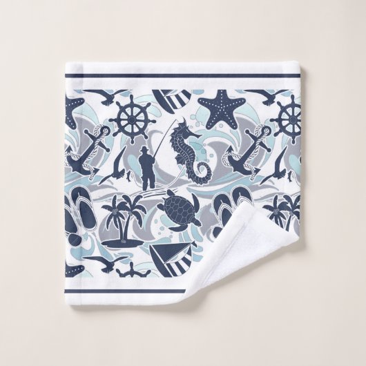 Nautical Beach Pattern Navy ID839 Badhandtuch Set (Waschlappen)