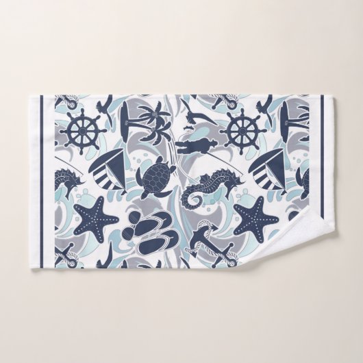 Nautical Beach Pattern Navy ID839 Badhandtuch Set (Handtuch)