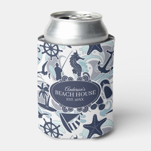 Nautical Beach Pattern Navy ID839 Dosenkühler (Kanne Vorderseite)
