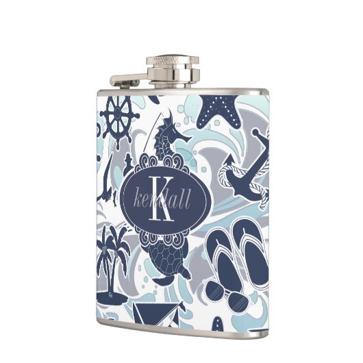 Nautical Beach Pattern Navy ID839 Flask Flachmann (Links)
