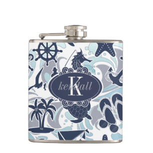 Nautical Beach Pattern Navy ID839 Flask Flachmann