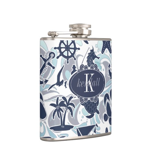 Nautical Beach Pattern Navy ID839 Flask Flachmann (Rechts)