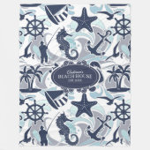 Nautical Beach Pattern Navy ID839 Fleecedecke (Vorderseite)