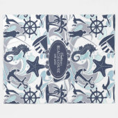 Nautical Beach Pattern Navy ID839 Fleecedecke (Vorderseite (Horizontal))