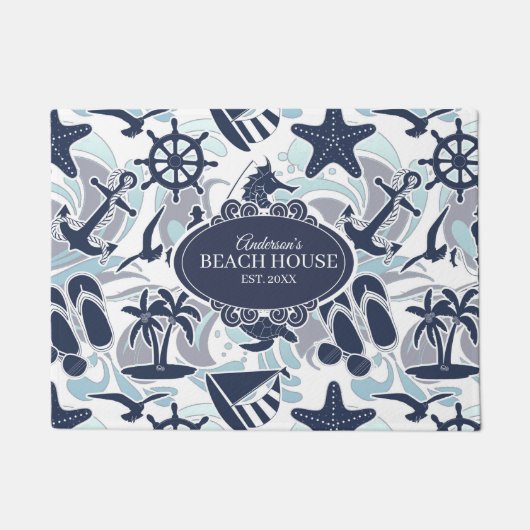 Nautical Beach Pattern Navy ID839 Fußmatte (Vorderseite)