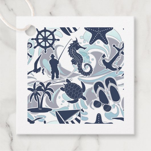 Nautical Beach Pattern Navy ID839 Geschenkanhänger (Vorderseite)