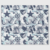Nautical Beach Pattern Navy ID839 Geschenkpapier (Flach)
