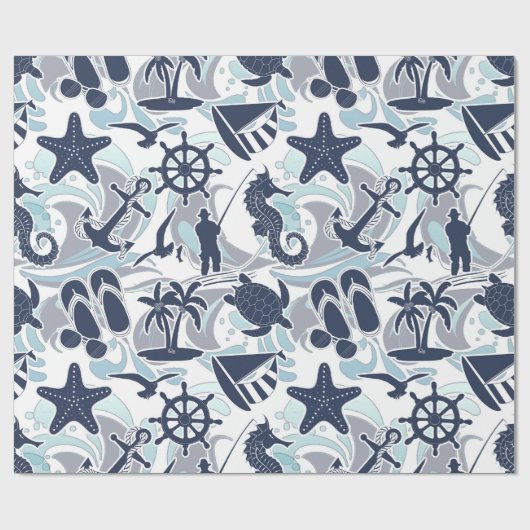 Nautical Beach Pattern Navy ID839 Geschenkpapier (Flach)