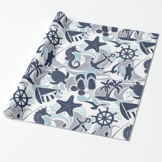 Nautical Beach Pattern Navy ID839 Geschenkpapier (Ungerollt)
