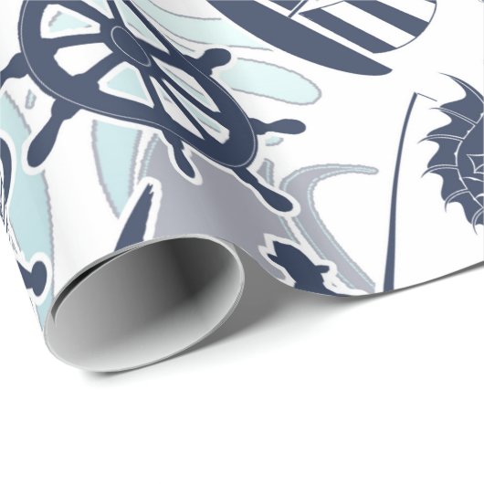 Nautical Beach Pattern Navy ID839 Geschenkpapier (Rolleneckpunkt)