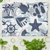 Nautical Beach Pattern Navy ID839 Geschirrtuch (Gefaltet)