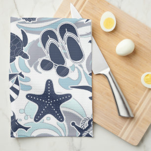 Nautical Beach Pattern Navy ID839 Geschirrtuch