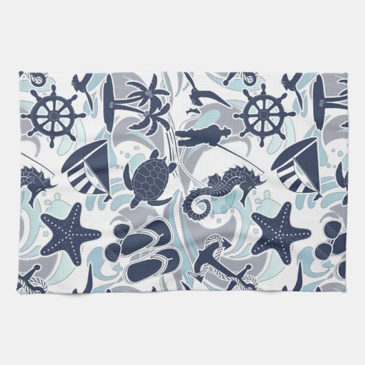 Nautical Beach Pattern Navy ID839 Geschirrtuch (Horizontal)
