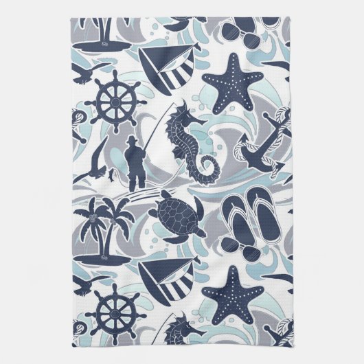 Nautical Beach Pattern Navy ID839 Geschirrtuch (Vertikal)