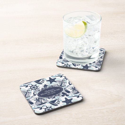 Nautical Beach Pattern Navy ID839 Getränkeuntersetzer (Rechte Seite)
