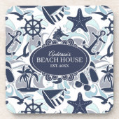 Nautical Beach Pattern Navy ID839 Getränkeuntersetzer (Vorderseite)