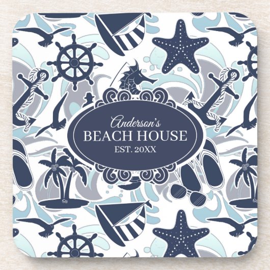 Nautical Beach Pattern Navy ID839 Getränkeuntersetzer (Vorderseite)
