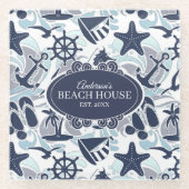 Nautical Beach Pattern Navy ID839 Glasuntersetzer (Vorderseite)