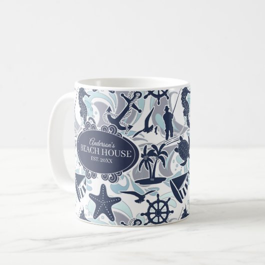 Nautical Beach Pattern Navy ID839 Kaffeetasse (Vorderseite Links)