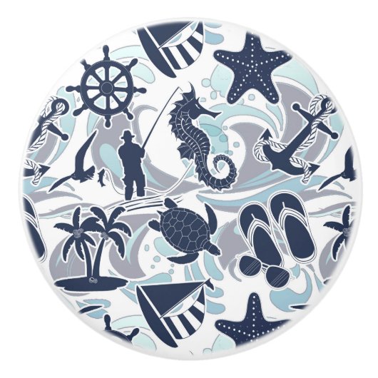 Nautical Beach Pattern Navy ID839 Keramikknauf (Vorderseite)