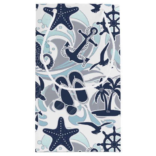 Nautical Beach Pattern Navy ID839 Kleine Geschenktüte (Rückseite)