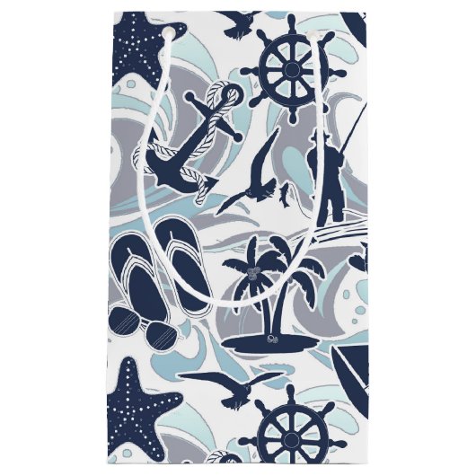 Nautical Beach Pattern Navy ID839 Kleine Geschenktüte (Vorderseite)