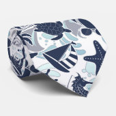 Nautical Beach Pattern Navy ID839 Krawatte (Gerollt)
