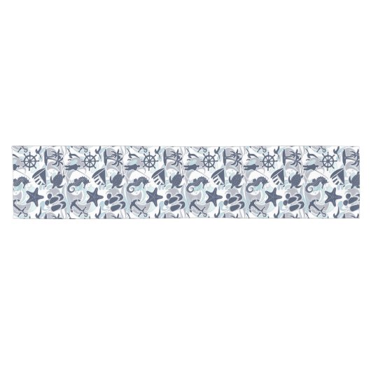 Nautical Beach Pattern Navy ID839 Kurzer Tischläufer (Horizontal)