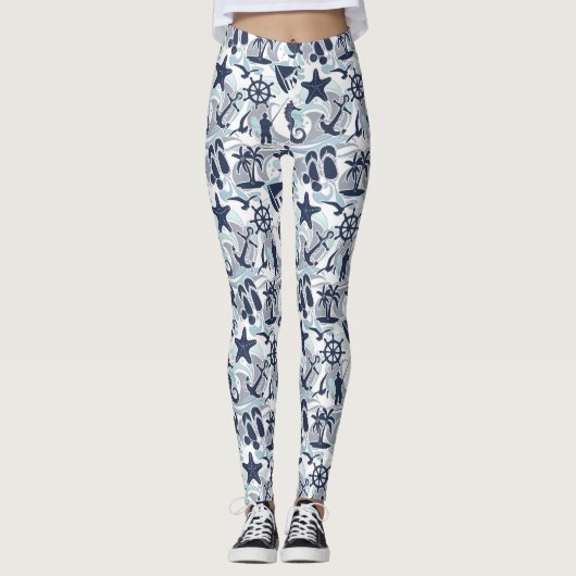 Nautical Beach Pattern Navy ID839 Leggings (Vorderseite)