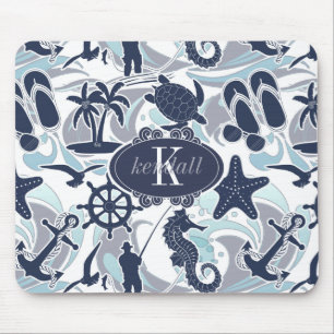 Nautical Beach Pattern Navy ID839 Mousepad