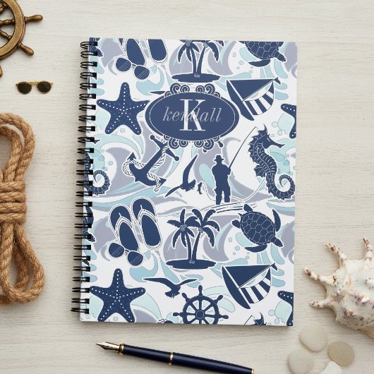 Nautical Beach Pattern Navy ID839 Notizblock