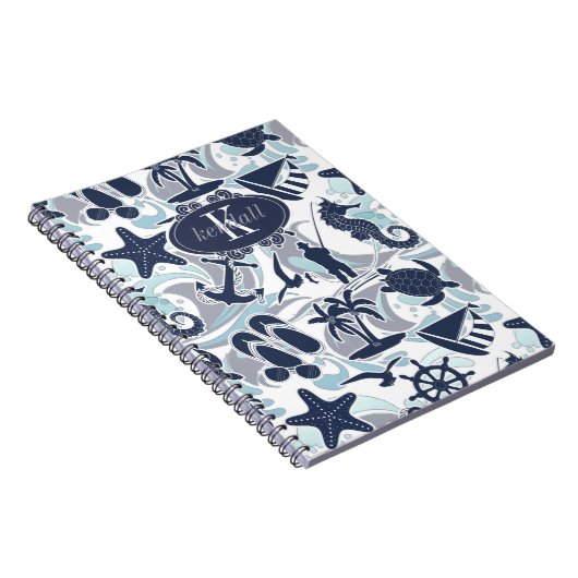 Nautical Beach Pattern Navy ID839 Notizblock (Rechte Seite)