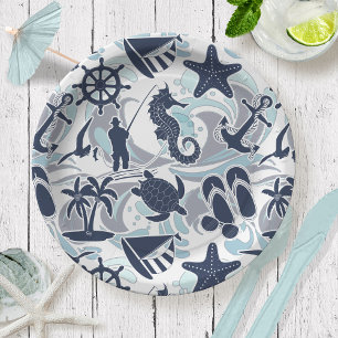 Nautical Beach Pattern Navy ID839 Pappteller