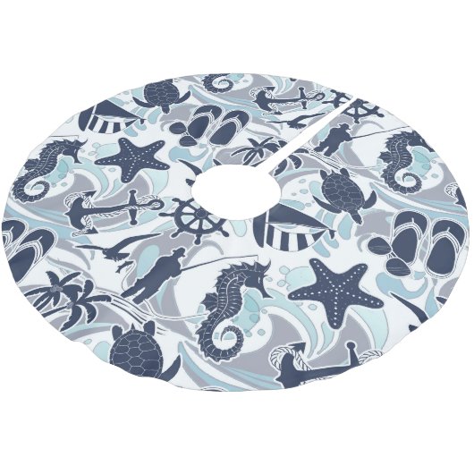 Nautical Beach Pattern Navy ID839 Polyester Weihnachtsbaumdecke (Schrägansicht)
