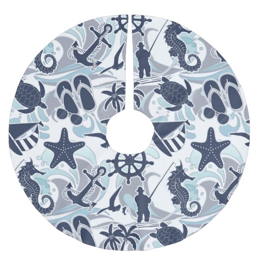 Nautical Beach Pattern Navy ID839 Polyester Weihnachtsbaumdecke (Vorderseite)