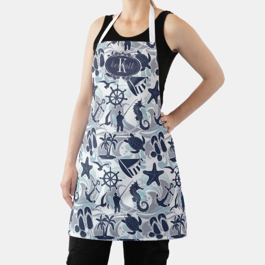 Nautical Beach Pattern Navy ID839 Schürze (InSitu)