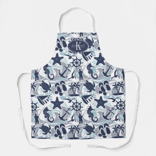Nautical Beach Pattern Navy ID839 Schürze (Vorderseite)