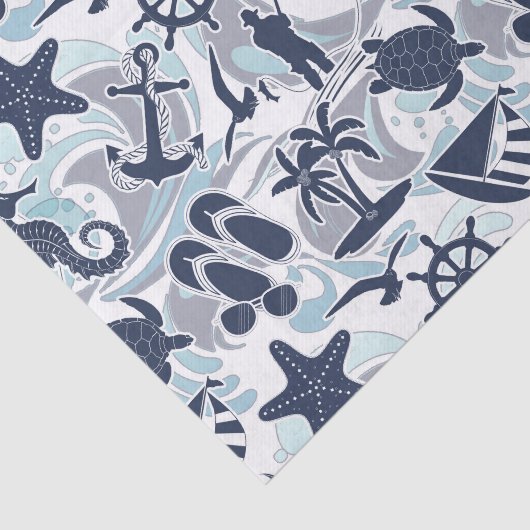 Nautical Beach Pattern Navy ID839 Seidenpapier (Ausschnitt)