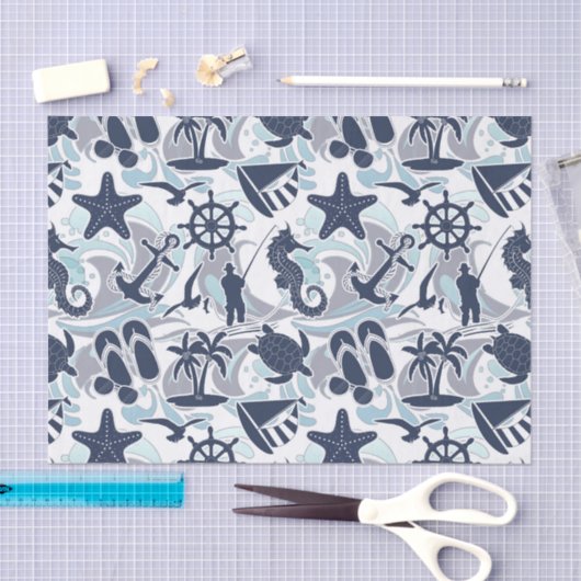 Nautical Beach Pattern Navy ID839 Seidenpapier (Handwerk)