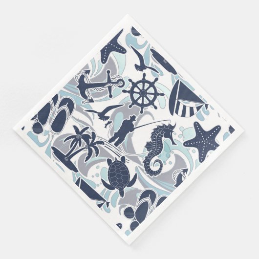 Nautical Beach Pattern Navy ID839 Serviette (Ecke)
