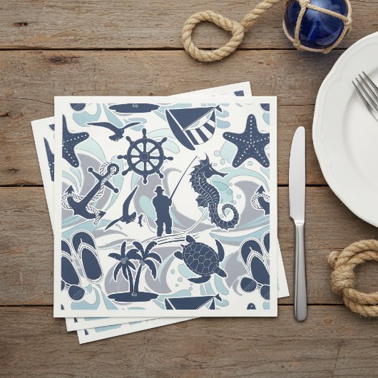Nautical Beach Pattern Navy ID839 Serviette