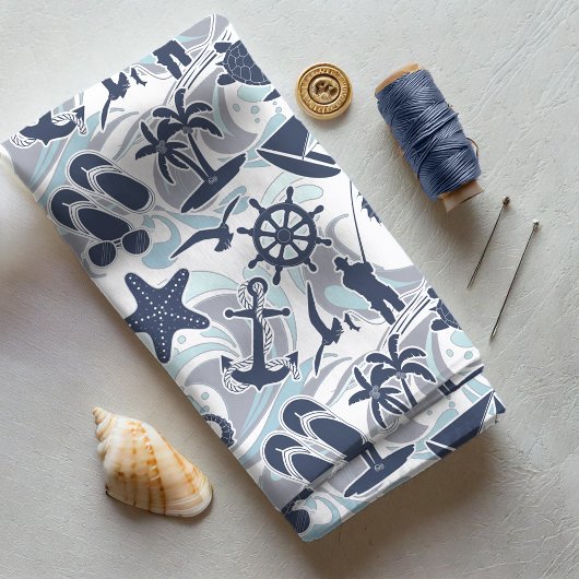Nautical Beach Pattern Navy ID839 Stoff