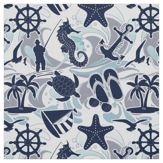 Nautical Beach Pattern Navy ID839 Stoff (Muster)
